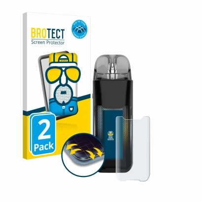 Face avant d’un emballage produit avec le logo de la marque BROTECT. À côté, l’appareil Vaporesso Luxe XR est représenté avec 