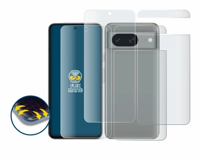 Image de l'appareil Google Pixel 8 (Avant+Arrière) avec une grande variété de protections d'écran.