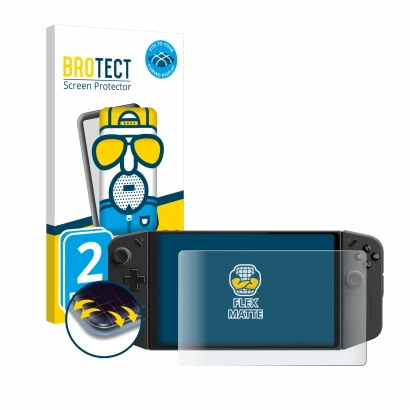 Face avant d’un emballage produit avec le logo de la marque BROTECT. À côté, l’appareil Lenovo Legion Go est représenté avec l