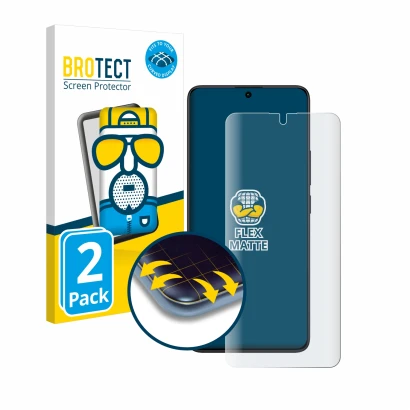 Face avant d’un emballage produit avec le logo de la marque BROTECT. À côté, l’appareil Xiaomi Redmi Note 13 Pro 4G est représ