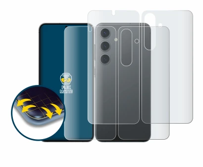 Image de l'appareil Samsung Galaxy S24 (Avant+Arrière) avec une grande variété de protections d'écran.