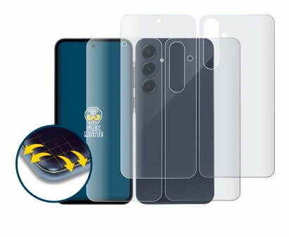 Image de l'appareil Samsung Galaxy A55 5G (Avant+Arrière) avec une grande variété de protections d'écran.