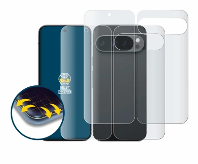 Image de l'appareil Google Pixel 9 Pro XL (Avant+Arrière) avec une grande variété de protections d'écran.