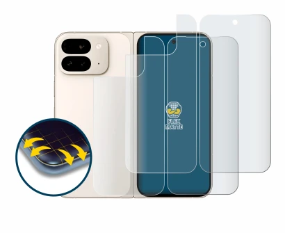 Image de l'appareil Google Pixel 9 Pro Fold (Avant+Arrière) avec une grande variété de protections d'écran.