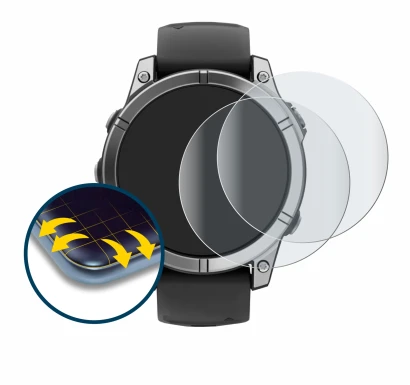 Image de l'appareil Garmin Fenix E avec une grande variété de protections d'écran.