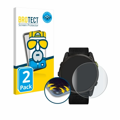 Face avant d’un emballage produit avec le logo de la marque BROTECT. À côté, l’appareil Garmin Enduro 3 est représenté avec la