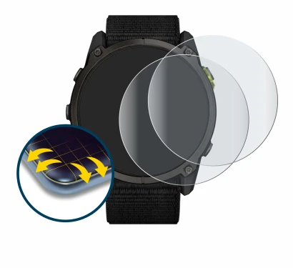 Image de l'appareil Garmin Enduro 3 avec une grande variété de protections d'écran.