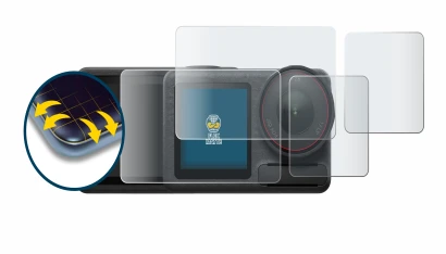 Image de l'appareil DJI Osmo Action 5 Pro avec une grande variété de protections d'écran.