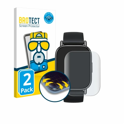 Face avant d’un emballage produit avec le logo de la marque BROTECT. À côté, l’appareil Xiaomi Redmi Watch 5 Lite est représen