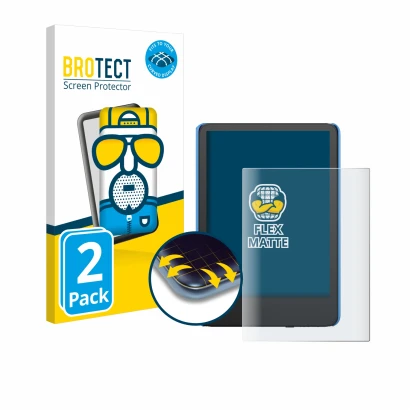 Face avant d’un emballage produit avec le logo de la marque BROTECT. À côté, l’appareil Amazon Kindle Kids (2024) est représen