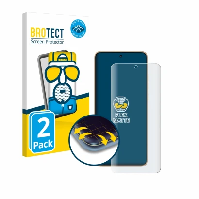 Face avant d’un emballage produit avec le logo de la marque BROTECT. À côté, l’appareil Motorola Edge 50 Neo est représenté av