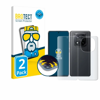 Face avant d’un emballage produit avec le logo de la marque BROTECT. À côté, l’appareil Xiaomi Redmi Note 14 Pro Plus (Avant+A