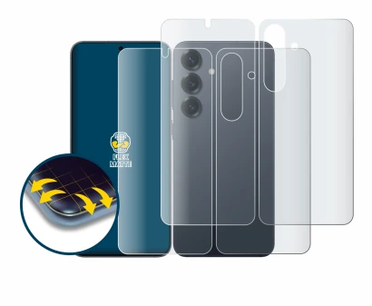 Image de l'appareil Samsung Galaxy S25 (Avant+Arrière) avec une grande variété de protections d'écran.