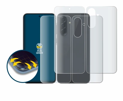 Image de l'appareil Samsung Galaxy A36 5G (Avant+Arrière) avec une grande variété de protections d'écran.