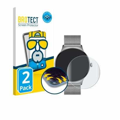 Face avant d’un emballage produit avec le logo de la marque BROTECT. À côté, l’appareil Pireware Slim Smartwatch est représent