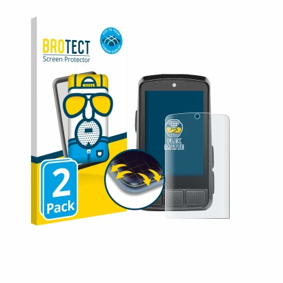 Face avant d’un emballage produit avec le logo de la marque BROTECT. À côté, l’appareil Wahoo Elemnt Bolt 3 est représenté ave