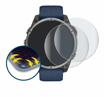 Image de l'appareil Garmin quatix 8 (47 mm) avec une grande variété de protections d'écran.