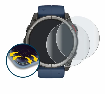 Image de l'appareil Garmin quatix 8 (51 mm) avec une grande variété de protections d'écran.