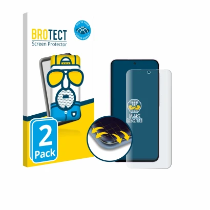 Face avant d’un emballage produit avec le logo de la marque BROTECT. À côté, l’appareil Samsung Galaxy A56 5G (case-friendly) 