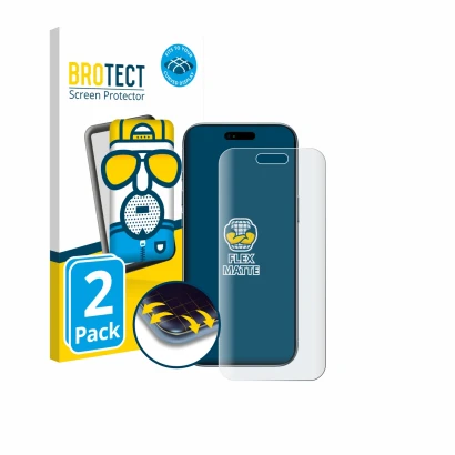 Face avant d’un emballage produit avec le logo de la marque BROTECT. À côté, l’appareil Apple iPhone Air est représenté avec l