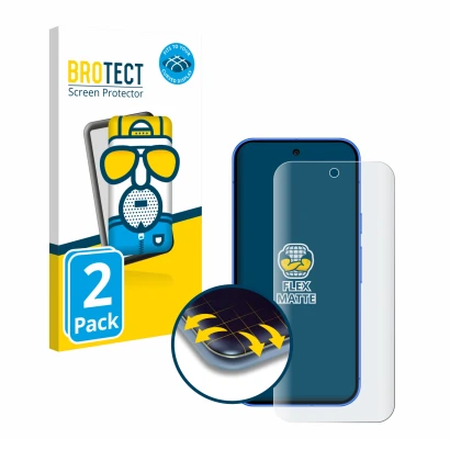 Face avant d’un emballage produit avec le logo de la marque BROTECT. À côté, l’appareil Google Pixel 10 est représenté avec la