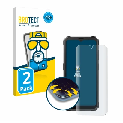 Face avant d’un emballage produit avec le logo de la marque BROTECT. À côté, l’appareil Blackview BV4800 est représenté avec l