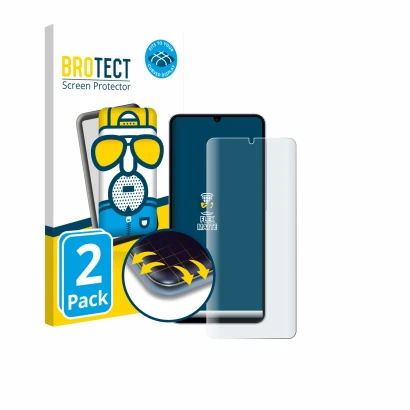 Face avant d’un emballage produit avec le logo de la marque BROTECT. À côté, l’appareil Samsung Galaxy A07 est représenté avec