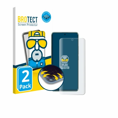 Face avant d’un emballage produit avec le logo de la marque BROTECT. À côté, l’appareil Xiaomi Redmi Note 14 Pro 5G est représ