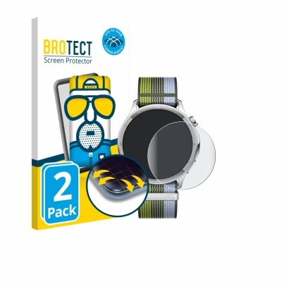 Face avant d’un emballage produit avec le logo de la marque BROTECT. À côté, l’appareil Oppo Watch S est représenté avec la pr