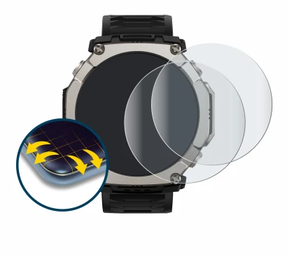 Image de l'appareil Huami Amazfit T-Rex Ultra 2 avec une grande variété de protections d'écran.