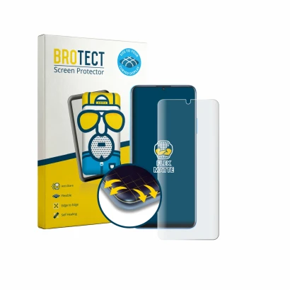 Face avant d’un emballage produit avec le logo de la marque BROTECT. À côté, l’appareil Huawei Enjoy 70z est représenté avec l