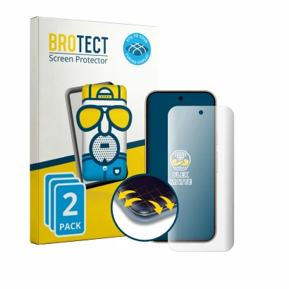 Face avant d’un emballage produit avec le logo de la marque BROTECT. À côté, l’appareil Google Pixel 11 Pro est représenté ave