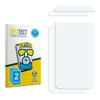 Face avant d’un emballage produit avec le logo de la marque BROTECT. À côté se trouve la protection d’écran correspondante.