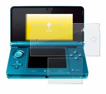 Image de l'appareil Nintendo 3DS avec une grande variété de protections d'écran.