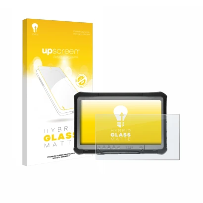 Face avant d’un emballage produit avec le logo de la marque upscreen. À côté, l’appareil Panasonic Toughbook CF-D1 est représe