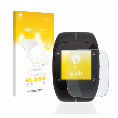 Face avant d’un emballage produit avec le logo de la marque upscreen. À côté, l’appareil Polar M400 est représenté avec la pro