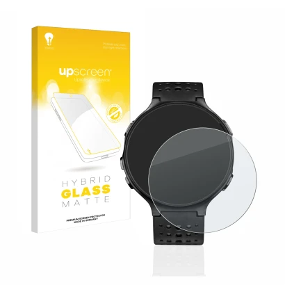 Face avant d’un emballage produit avec le logo de la marque upscreen. À côté, l’appareil Garmin Forerunner 235 est représenté 