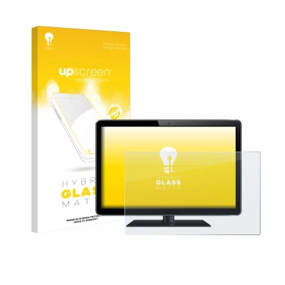 Face avant d’un emballage produit avec le logo de la marque upscreen. À côté, l’appareil est représenté avec la protection d’é