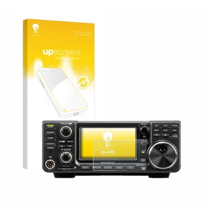 Face avant d’un emballage produit avec le logo de la marque upscreen. À côté, l’appareil Icom IC-7300 est représenté avec la p