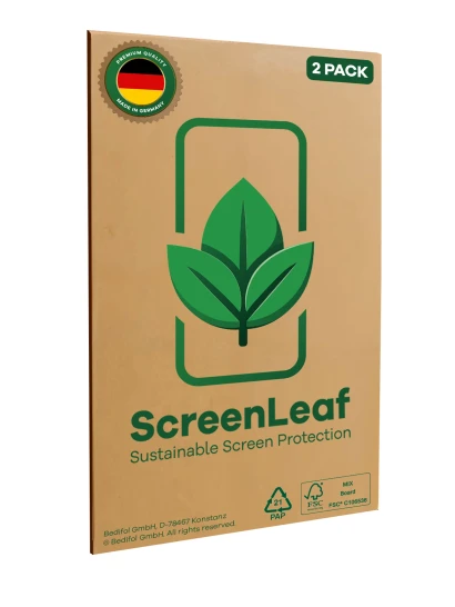 Face avant d’un emballage produit avec le logo de la marque ScreenLeaf