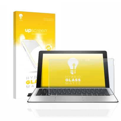 Face avant d’un emballage produit avec le logo de la marque upscreen. À côté, l’appareil HP Elite x2 1012 G2 est représenté av