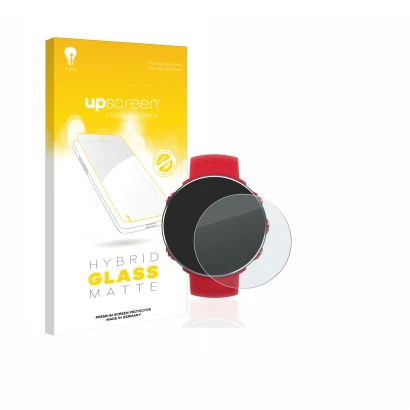 Face avant d’un emballage produit avec le logo de la marque upscreen. À côté, l’appareil Polar Vantage M est représenté avec l