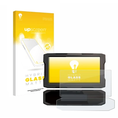 Face avant d’un emballage produit avec le logo de la marque upscreen. À côté, l’appareil Honda CRF1100L 2020 Affichage de la v