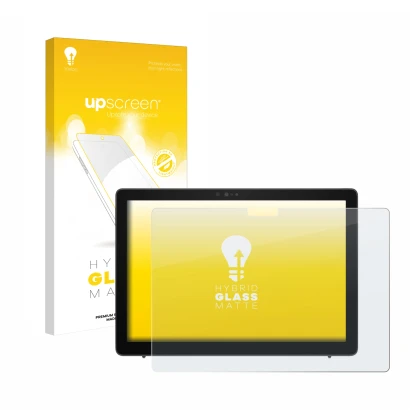 Face avant d’un emballage produit avec le logo de la marque upscreen. À côté, l’appareil Dell Latitude 7210 2-in-1 est représe