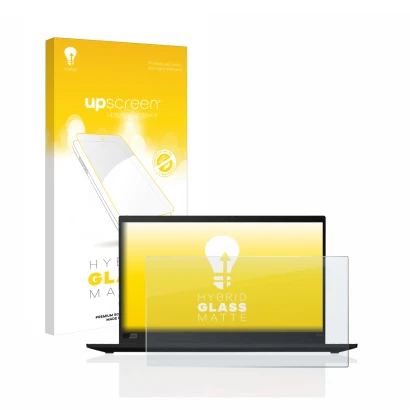 Face avant d’un emballage produit avec le logo de la marque upscreen. À côté, l’appareil Lenovo ThinkPad X1 Carbon (8ème Gen.)