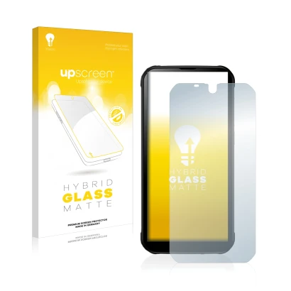 Face avant d’un emballage produit avec le logo de la marque upscreen. À côté, l’appareil Gigaset GX290 plus est représenté ave