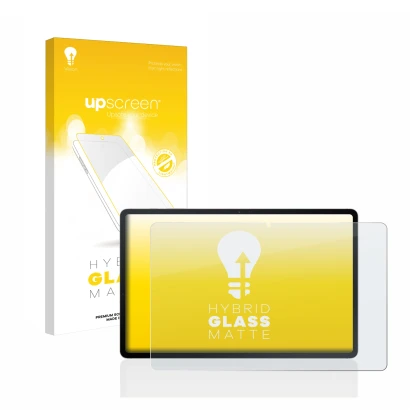 Face avant d’un emballage produit avec le logo de la marque upscreen. À côté, l’appareil Samsung Galaxy Tab S7 FE (en paysage)