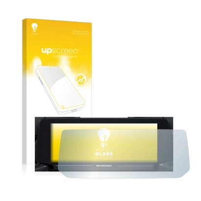 Face avant d’un emballage produit avec le logo de la marque upscreen. À côté, l’appareil BMW R 1250 RT 2021 Connectivity TFT 1