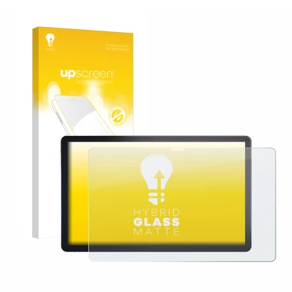 Face avant d’un emballage produit avec le logo de la marque upscreen. À côté, l’appareil Lenovo Tab P11 Plus est représenté av