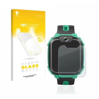 Face avant d’un emballage produit avec le logo de la marque upscreen. À côté, l’appareil Imoo Watch Phone Z1 est représenté av